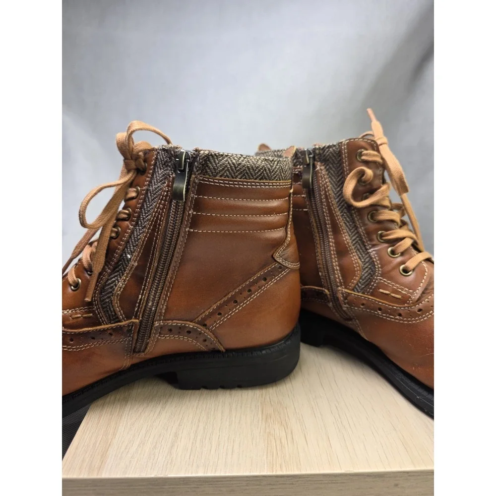 Arkbird Oxfords Mens Cognac Brown Leather Cap Toe Side Zip Ankle Boots Size 12